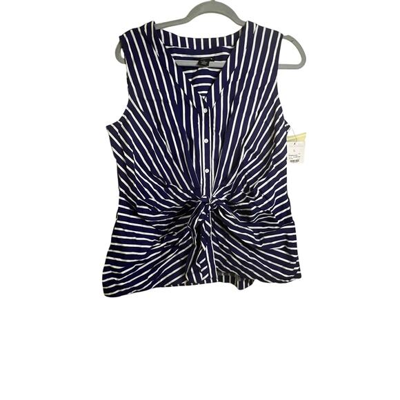 Liz Claiborne Blue and White Striped Sleeveless Top Size Large NWT - Picture 1 of 4